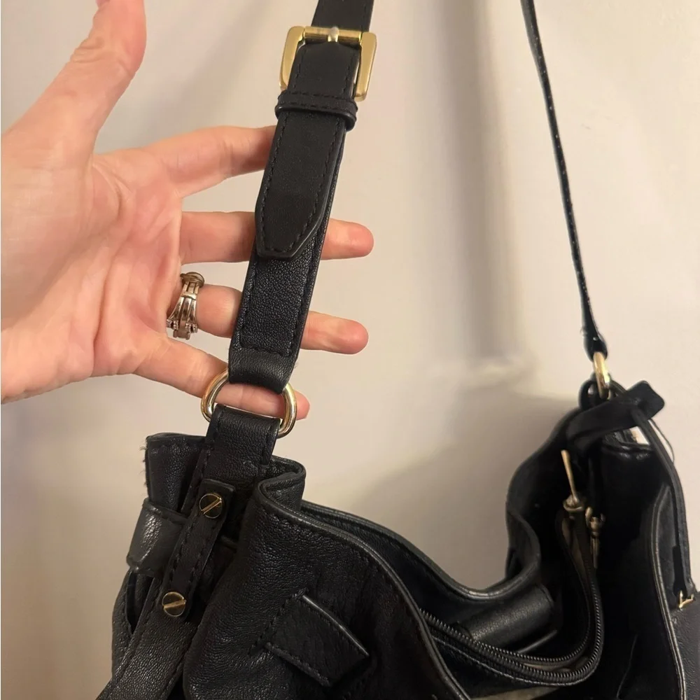 Michael Kors Black Leather Hobo Shoulder Bag | Gold Hardware | MK Logo